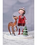 Winter girl with a deer and small Christmas tree - Lori Mitchell