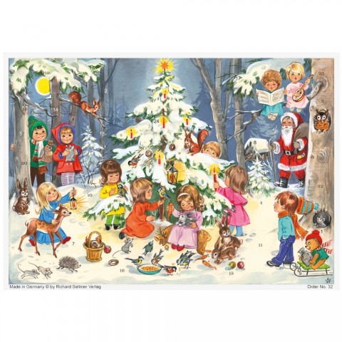 NEW - Old German Paper Advent Calendar - Fun at the Christmas Tree 