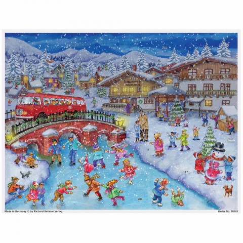 NEW - Old German Paper Advent Calendar - Game and Fun in the Snow