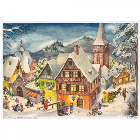 NEW - Old German Paper Advent Calendar - Snowy Village