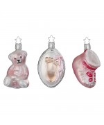 NEW - Inge Glas Glass Ornament - Welcome Baby Pink Set