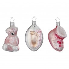 NEW - Inge Glas Glass Ornament - Welcome Baby Pink Set