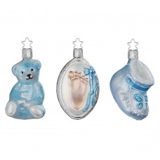 NEW - Inge Glas Glass Ornament - Welcome Baby Blue Set