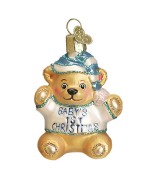 NEW - Old World Christmas Glass Ornament - Baby's First Christmas - Blue Teddy Bear
