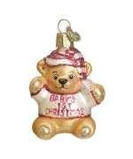 NEW - Old World Christmas Glass Ornament - Baby's First Christmas - Pink Teddy Bear