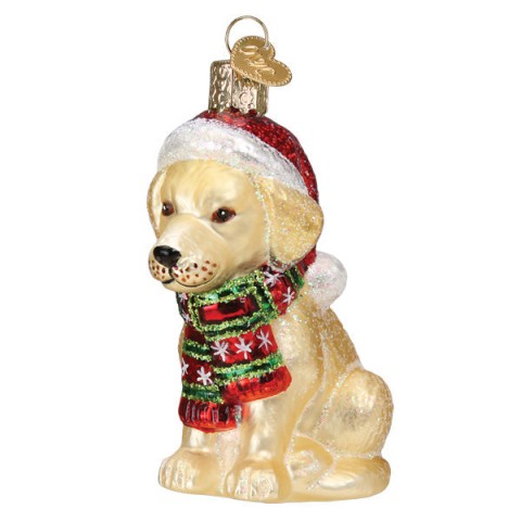 NEW - Old World Christmas Glass Ornament - Holiday Yellow Lab Puppy