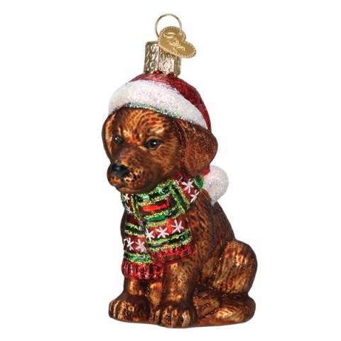 NEW - Old World Christmas Glass Ornament - Holiday Chocolate Lab Puppy