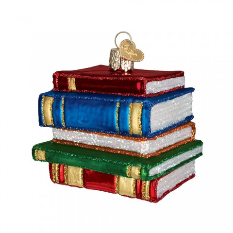 NEW - Old World Christmas Glass Ornament - Stack of Books