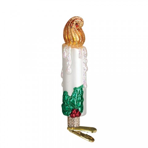 NEW - Old World Christmas Glass Ornament - Clip On Candle White 