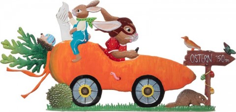 NEW - Wilhelm Schweizer Easter Oster Pewter 2022 Bunny in Carrot Car