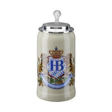 Hofbrauhaus German Beer Mug Loewendekor Beerstein with Tin lid