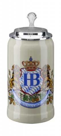 Hofbrauhaus German Beer Mug Loewendekor Beerstein with Tin lid