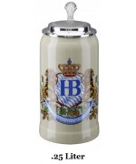Hofbrauhaus German Beer Mug Loewendekor Beerstein with Tin lid .25 liter