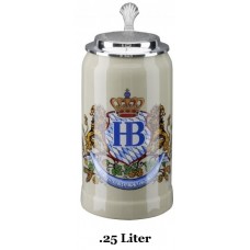 Hofbrauhaus German Beer Mug Loewendekor Beerstein with Tin lid .25 liter