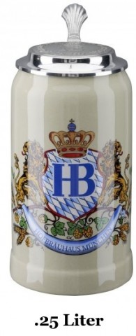 Hofbrauhaus German Beer Mug Loewendekor Beerstein with Tin lid .25 liter