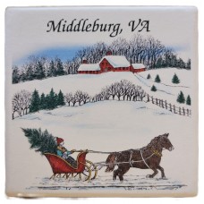 NEW - Barlow Designs - Middleburg, VA Sleigh Scene Coaster