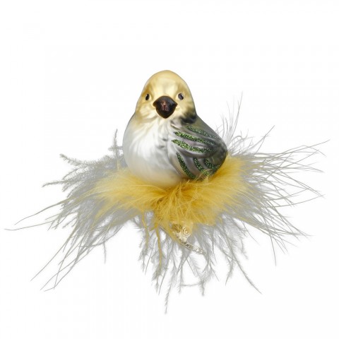 Inge Glas Glass Ornament - Greenfinch Clip On Bird