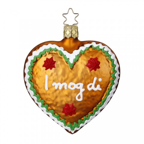 NEW - Inge Glas Glass Ornament - "I Mog Di" Gingerbread Heart NEW - Inge Glas Glass Ornament - "I Mog Di" Gingerbread Heart