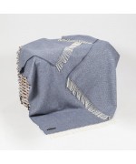 NEW - John Hanly - Merino Wool Cashmere Throw - Denim Cream Herringbone