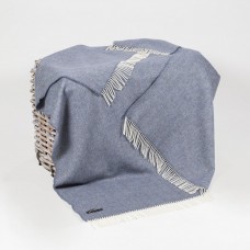 NEW - John Hanly - Merino Wool Cashmere Throw - Denim Cream Herringbone