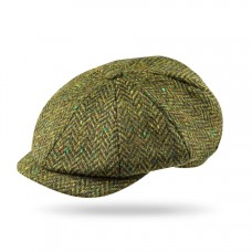 NEW - John Hanly - Men's Eight Piece Newsboy Cap - Moss Green Donegal Herringbone