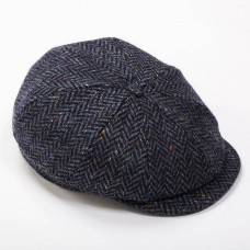 NEW - John Hanly - Men's Eight Piece Newsboy Cap - Navy Donegal Herringbone