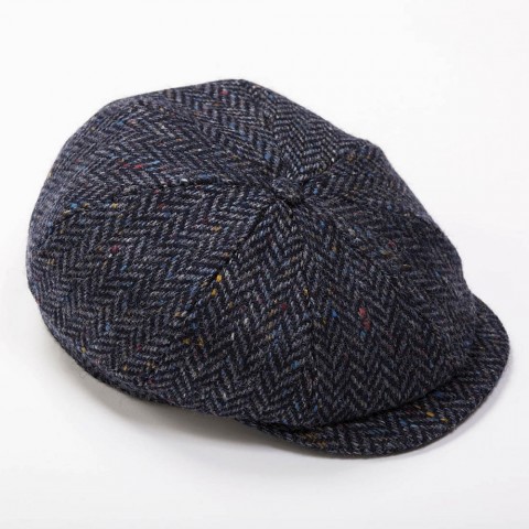 NEW - John Hanly - Men's Eight Piece Newsboy Cap - Navy Donegal Herringbone