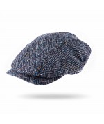 NEW - John Hanly - Men's Driving Cap - Denim Navy Herringbone Donegal