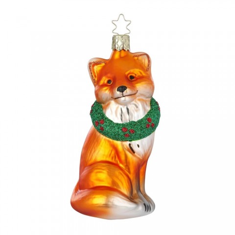 NEW - Inge Glas Glass Ornament - Fox in a Festive Wreath