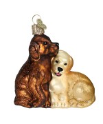 NEW - Old World Christmas Glass Ornament - Puppy Love