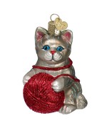 NEW - Old World Christmas Glass Ornament - Grey Playful Kitten