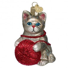 NEW - Old World Christmas Glass Ornament - Grey Playful Kitten