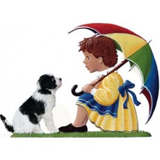 Girl with Umbrella and Dog Standing Pewter Wilhelm Schweizer 