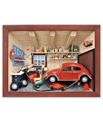 German wooden 3D-picture box-Diorama Auto Repair Shop Painted 