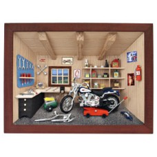 German wooden 3D-picture box-Diorama Motorcycle Scene