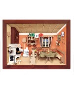 German wooden 3D-picture box-Diorama Pizza - Restaurant Painted 