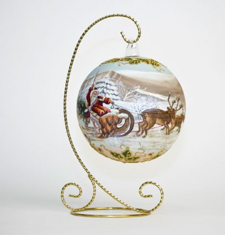 TEMPORARILY OUT OF STOCK <BR><BR>  Mouth Blown Glass Ornament 'Santa on his Sleigh' 