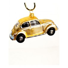 TEMPORARILY OUT OF STOCK <BR><BR> Mouth Blown Glass Ornament 'Gold Car' 