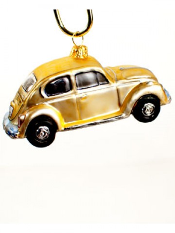 TEMPORARILY OUT OF STOCK <BR><BR> Mouth Blown Glass Ornament 'Gold Car' 