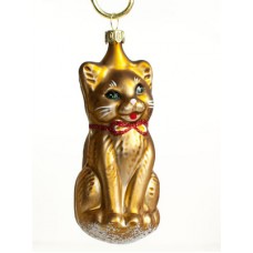 Mouth Blown Glass Ornament 'Brown Cat' 