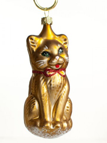 Mouth Blown Glass Ornament 'Brown Cat' 