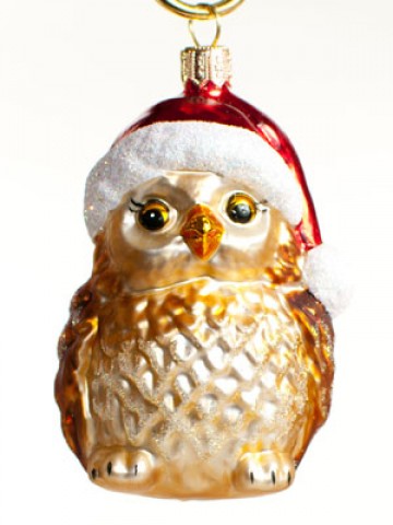 TEMPORARILY OUT OF STOCK <BR><BR> Mouth Blown Glass Ornament 'Christmas Owl' 