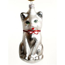 Mouth Blown Glass Ornament 'White Cat' - TEMPORARILY OUT OF STOCK