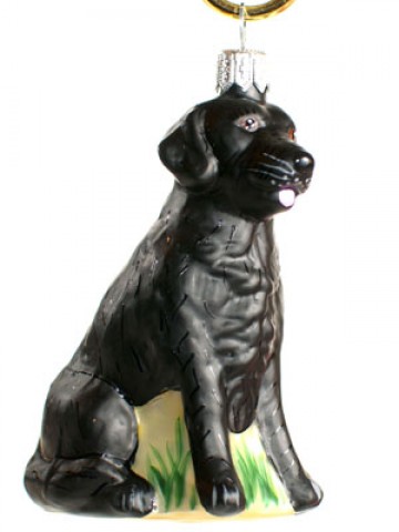 TEMPORARILY OUT OF STOCK <BR><BR> Mouth Blown Glass Ornament 'Black Labrador' 