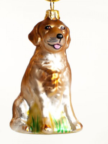 TEMPORARILY OUT OF STOCK <BR><BR> Mouth Blown Glass Ornament 'Yellow Labrador' 