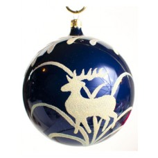 Mouth Blown Glass Ornament 'Blue Ball with Deer' - TEMPORARILY OUT OF STOCK