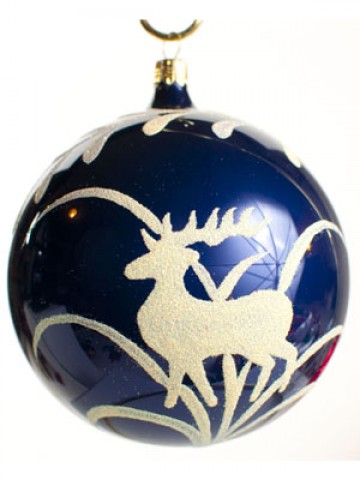Mouth Blown Glass Ornament 'Blue Ball with Deer' - TEMPORARILY OUT OF STOCK