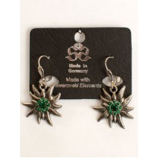 TEMPORARILY OUT OF STOCK - Oktoberfest Jewelry Green Crystal Edelweiss Earrings