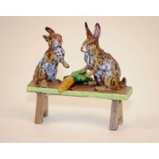 TEMPORARILY OUT OF STOCK - Easter Bunnies Vienna Bronze Two Rabbits on a Bench Miniature