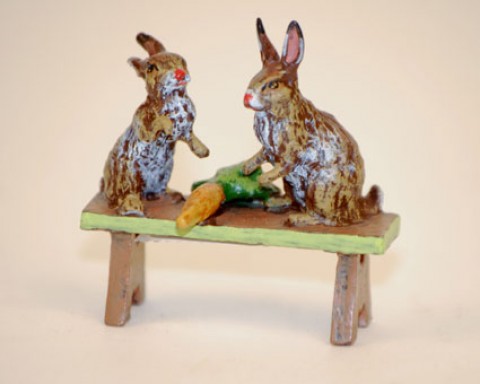 TEMPORARILY OUT OF STOCK - Easter Bunnies Vienna Bronze Two Rabbits on a Bench Miniature